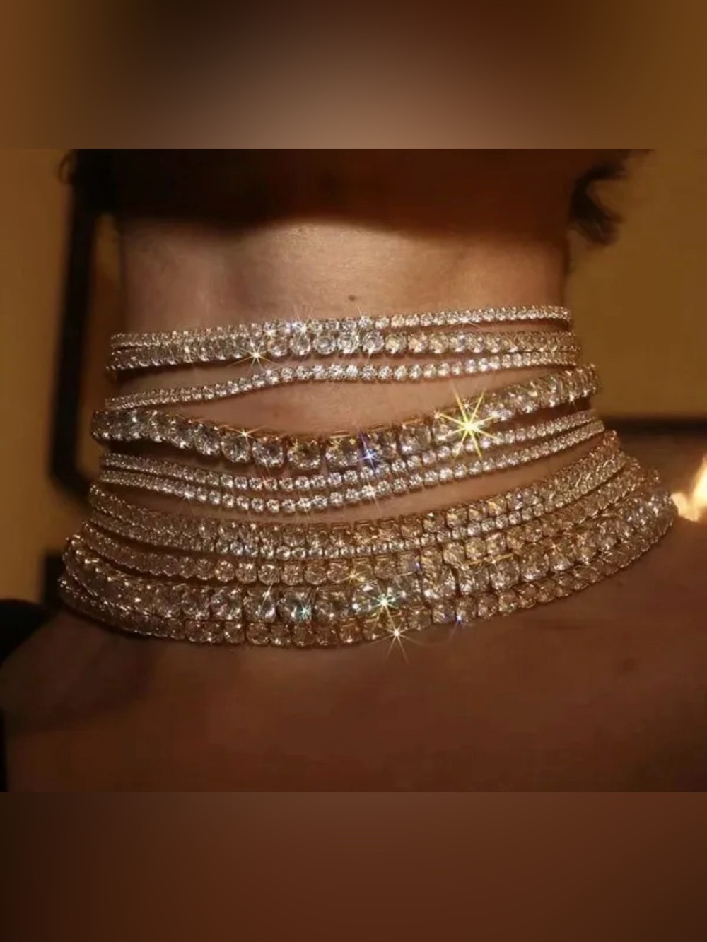 Crystal Rhinestone Statement Choker Necklace Gold - Picture 4 of 5